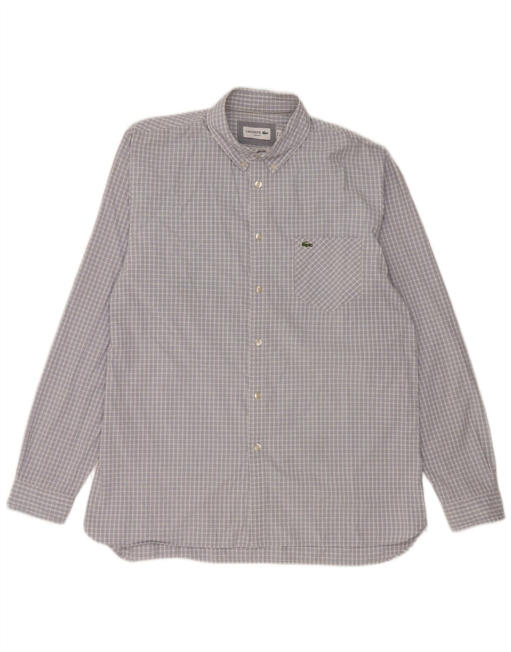 Lacoste Herren-Hemd mit schmaler Passform, Größe 42, große blaue Gingham-Baumwolle