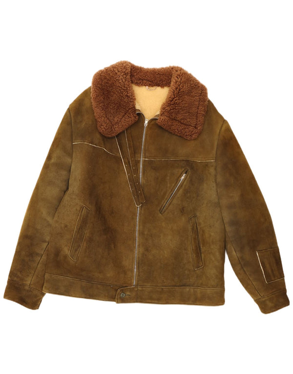 Vintage Herren Sherpa Wildlederjacke IT 58 4XL Khaki