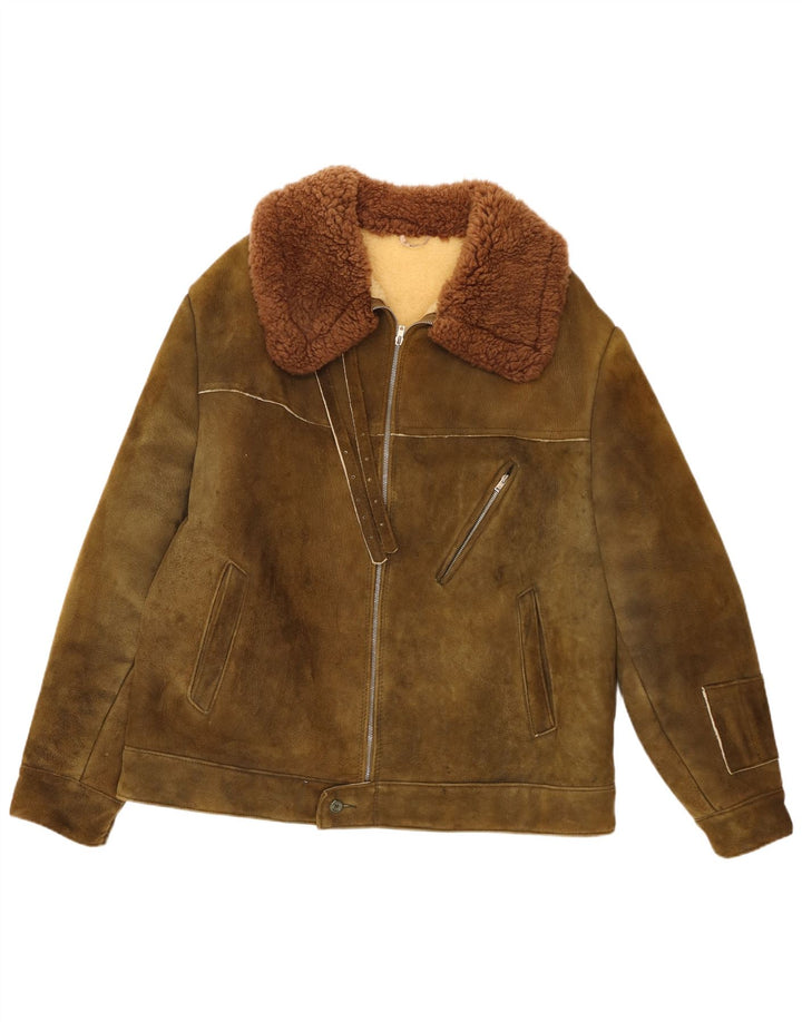 Vintage Herren Sherpa Wildlederjacke IT 58 4XL Khaki