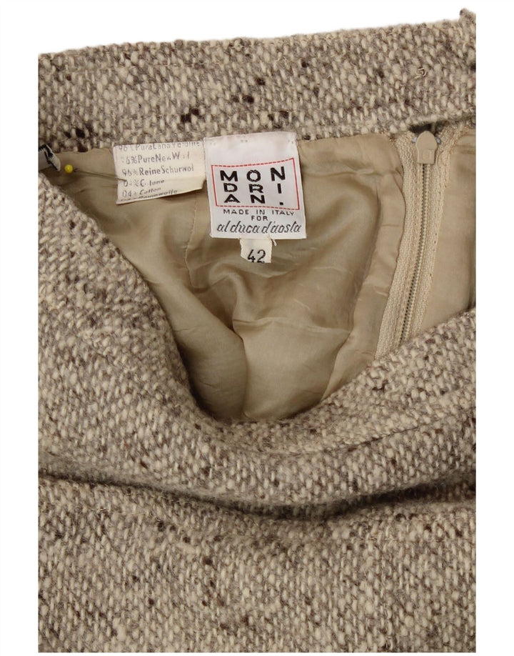 Mondrian Damen Bleistiftrock IT 42 Medium W28 Beige gefleckte Schurwolle