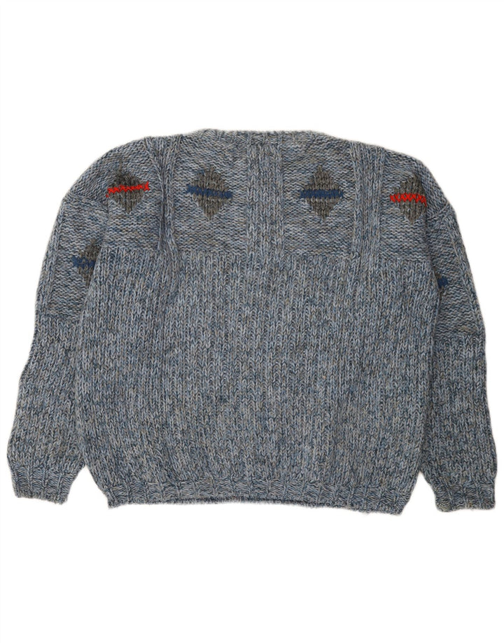 Pitti Damen Übergroßer Pullover mit U-Boot-Ausschnitt IT 48 XL Blau Geometrisch