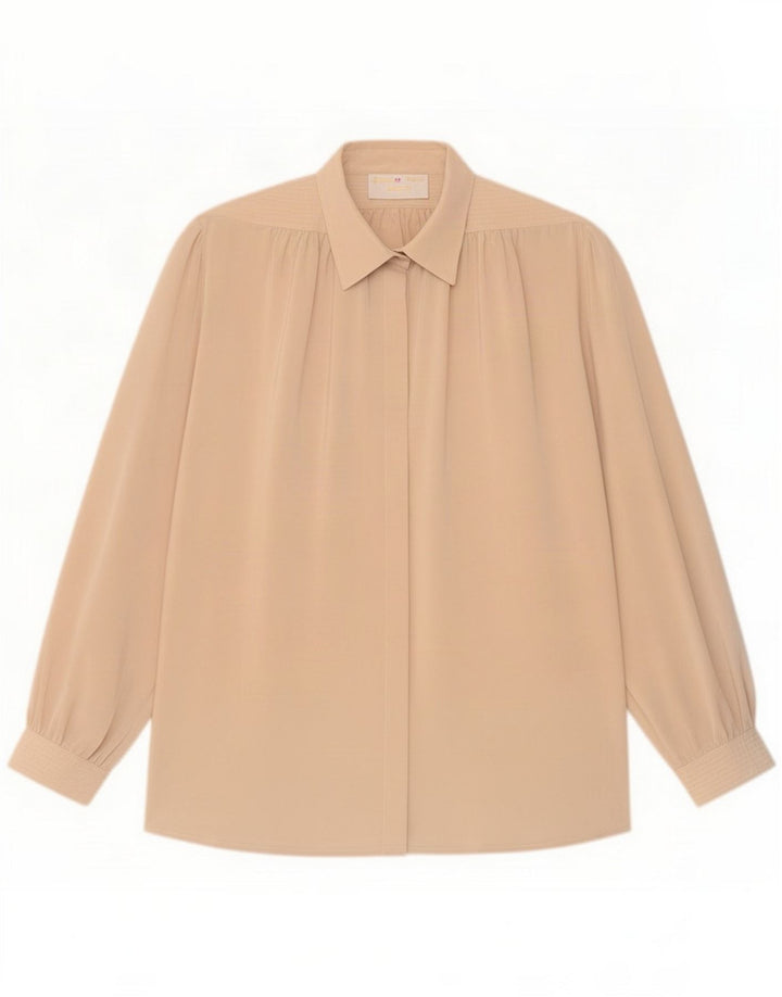 Vintage Damen übergroße Hemdbluse IT 42 Medium Beige Polyester