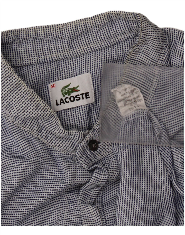 Lacoste kariertes Herrenhemd, Größe 40, mittelblau, Hahnentritt-Baumwolle, klassisch