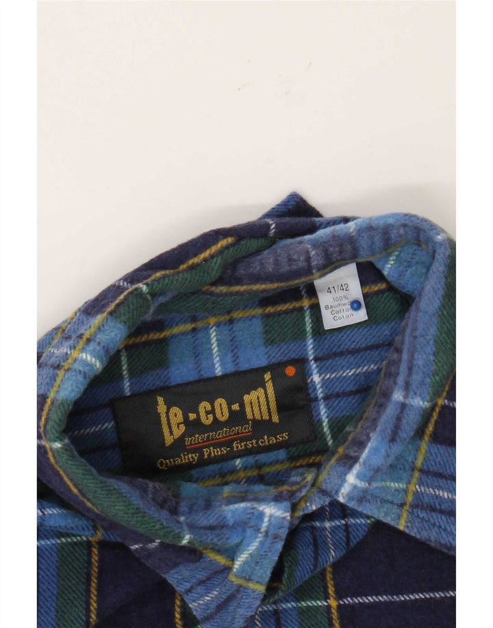 Vintage Herren Flanellhemd Größe 41/42 Große blau karierte Baumwolle