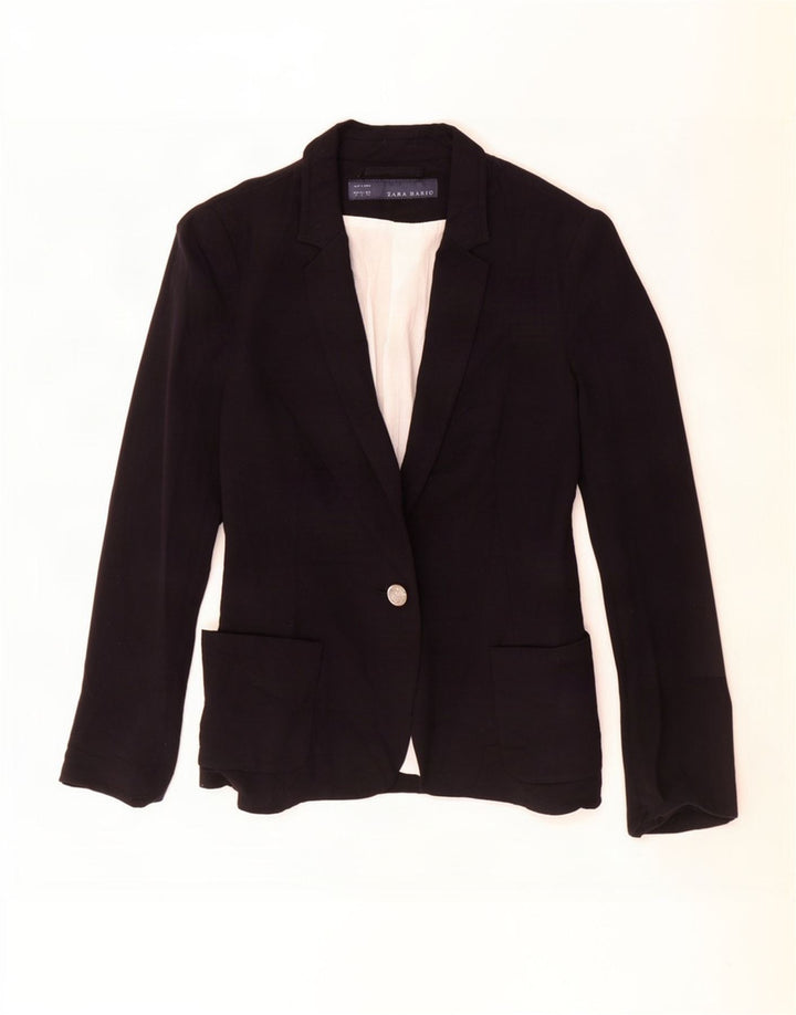 Zara Damen 1-Knopf-Blazerjacke UK 10 Small Schwarze Viskose