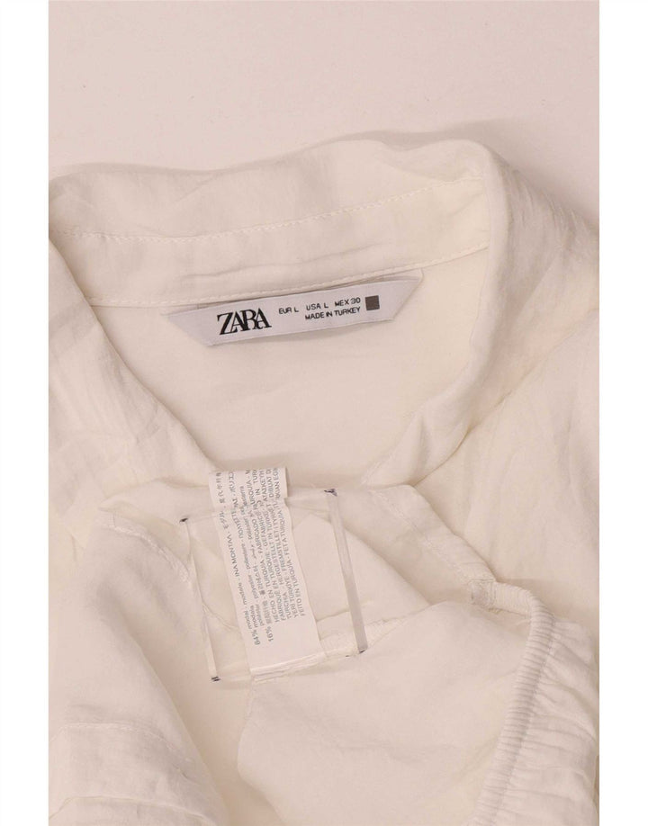 Zara Damen Crop Wrap Shirt UK 16 Large Weiß Modal