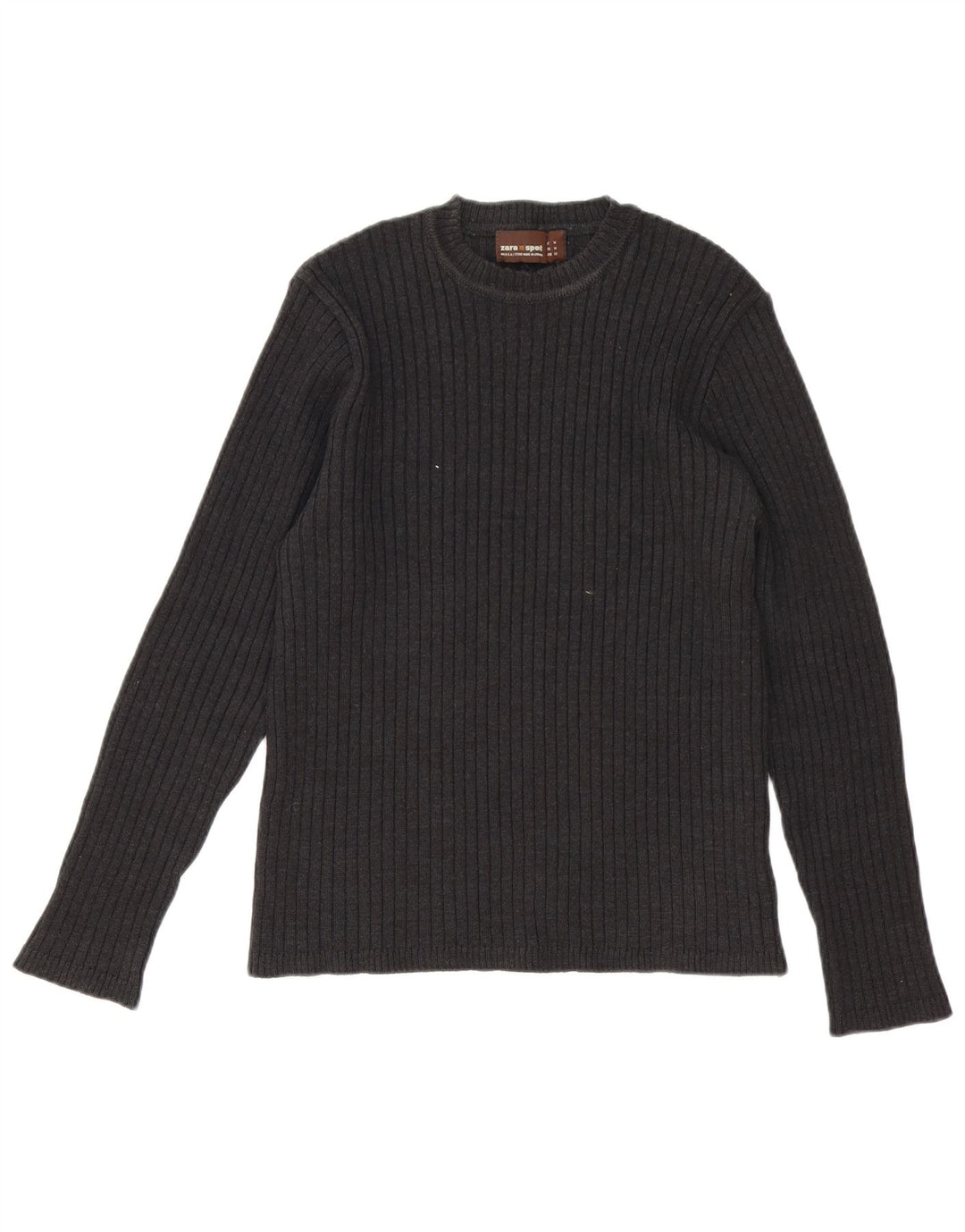 Zara Herren-Pullover mit Rundhalsausschnitt, mittelgraue Wolle