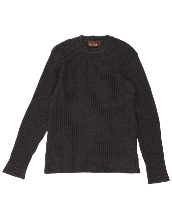 Zara Herren-Pullover mit Rundhalsausschnitt, mittelgraue Wolle