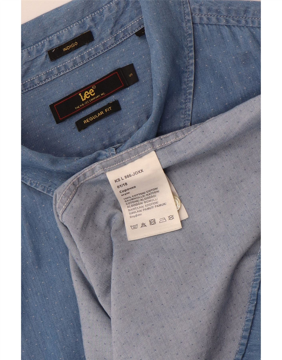 Lee Herren-Jeanshemd aus kurzärmliger, normaler Passform, klein, blau gepunktet, Baumwolle