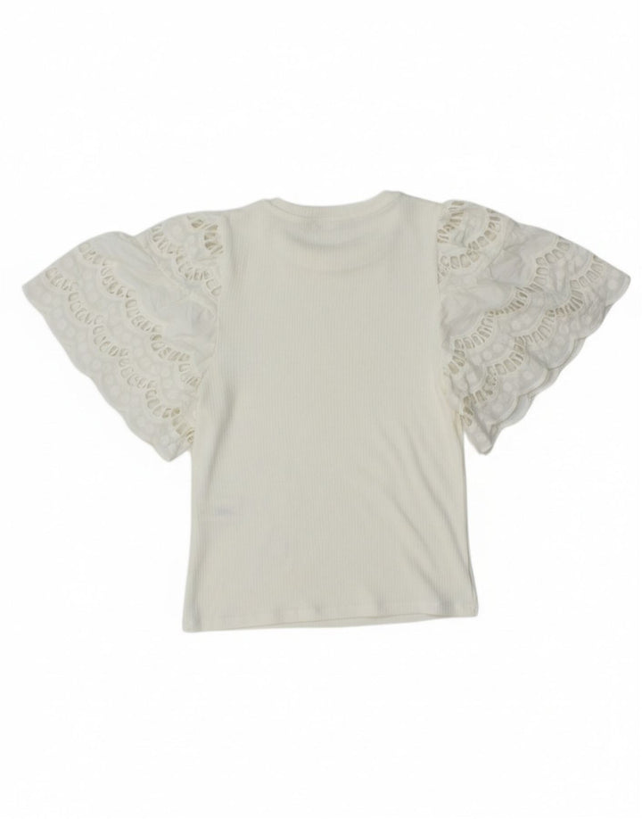 Zara Damen Crop Batwing Bluse Top UK 8 Small Weiße Viskose