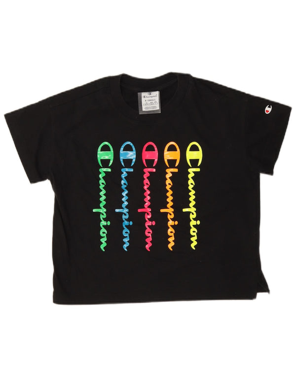 Champion Damen Crop Oversize Graphic T-Shirt Top UK 6 XS Schwarz