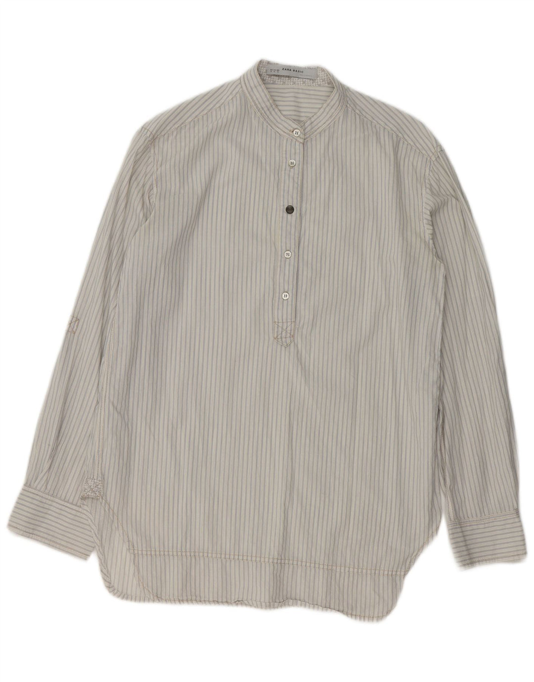 Zara Damen Pullover-Hemd UK 18 XL weiß gestreift aus Baumwolle