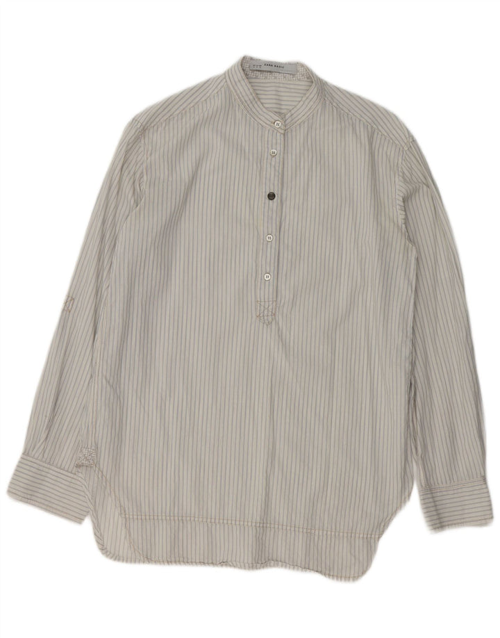 Zara Damen Pullover-Hemd UK 18 XL weiß gestreift aus Baumwolle