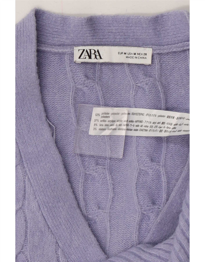 Zara Damen-Cardigan-Pullover UK 14 Mittellila Polyester