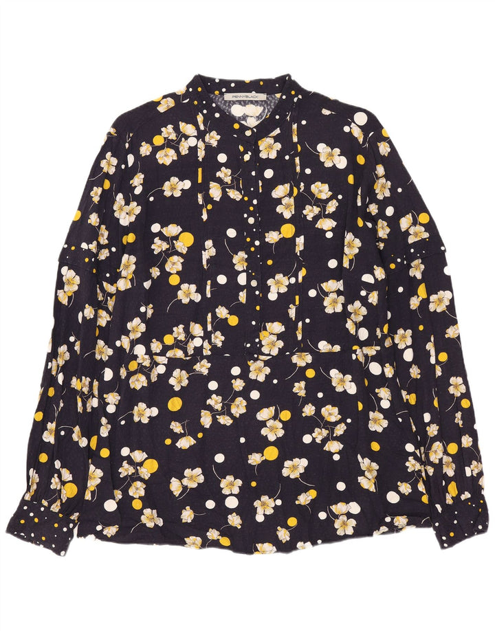Penny Black Damen-Pullover-Hemd, Größe 46, Marineblau, Viskose mit Blumenmuster