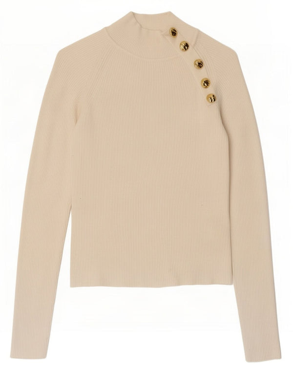 Zara Damen Top Langarm UK 12 Medium Off White Viskose