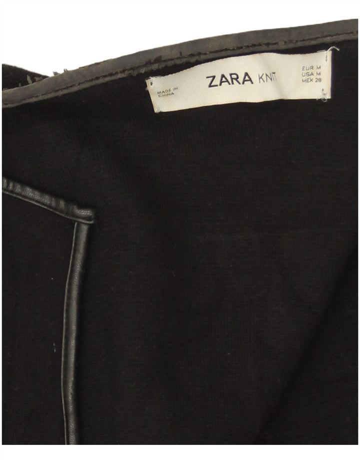Zara Damen Longline Open Cardigan Pullover UK 14 Medium Schwarz