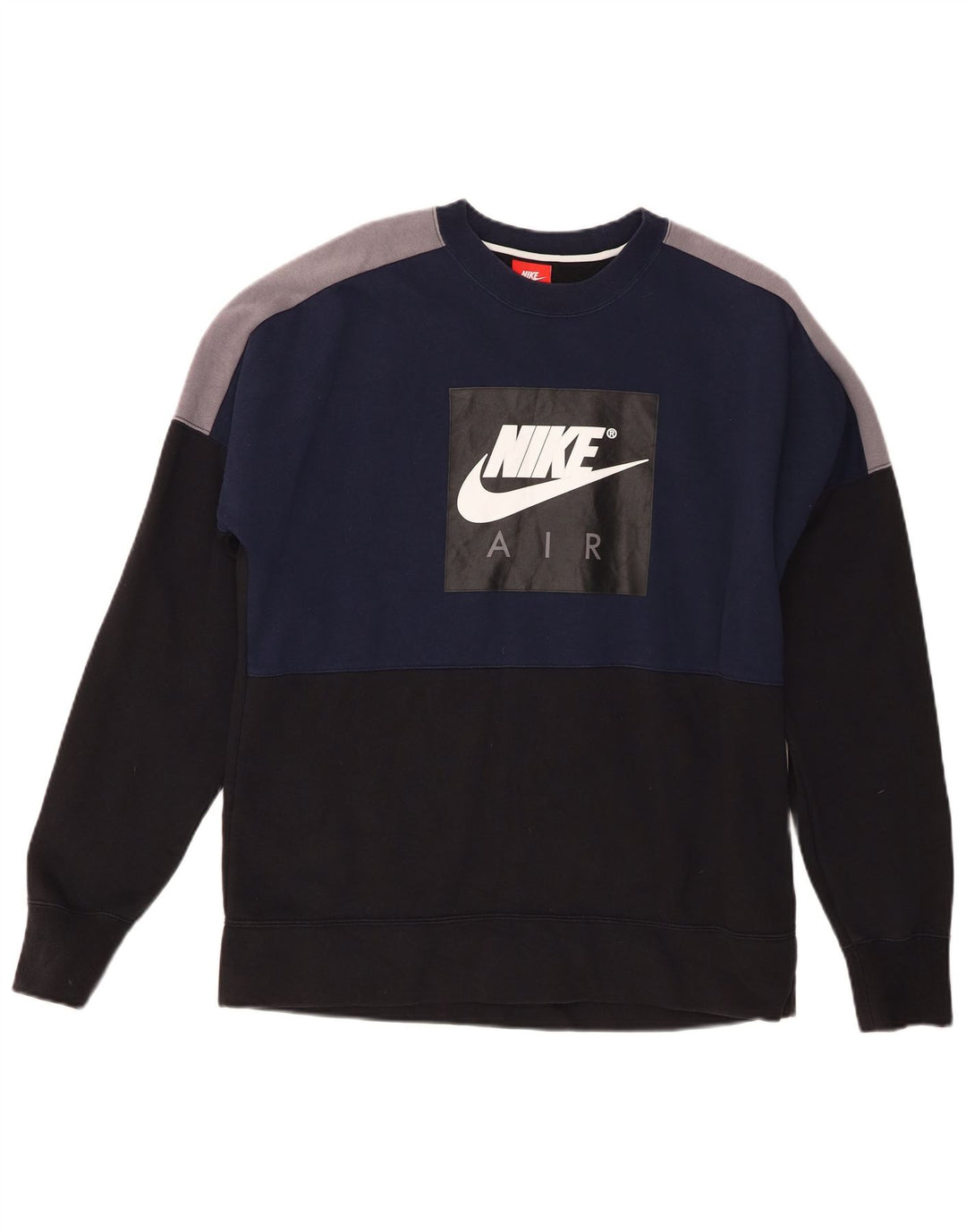 Nike Mens Graphic Sweatshirt Jumper Medium Navy Blue Colourblock Cotton