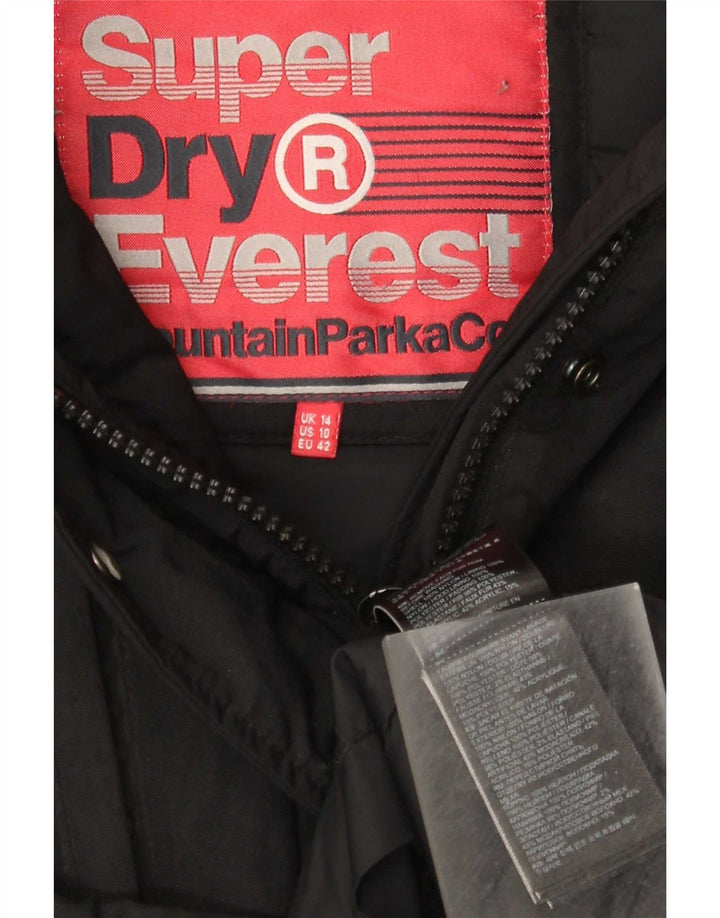 Superdry Parka-Jacke mit Kapuze für Damen, UK 14, Größe L, schwarzes Nylon