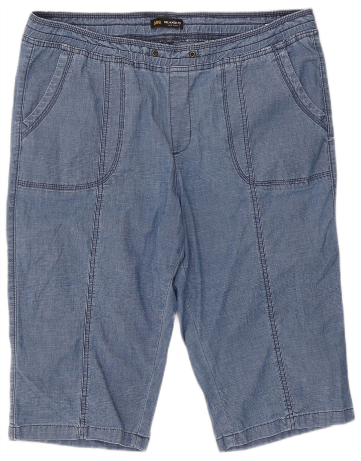 Lee Damen Relaxed Fit Mid Rise Bermuda Shorts UK 16 2XL W38 Blaue Baumwolle