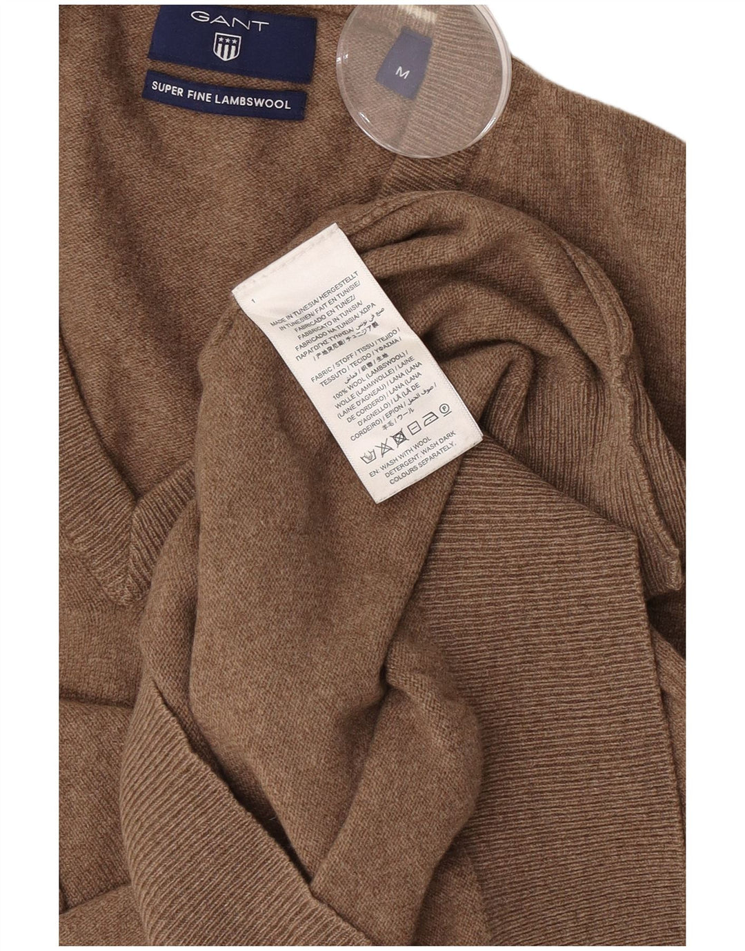 Gant Herren-Pullover mit V-Ausschnitt aus mittelbrauner Lammwolle
