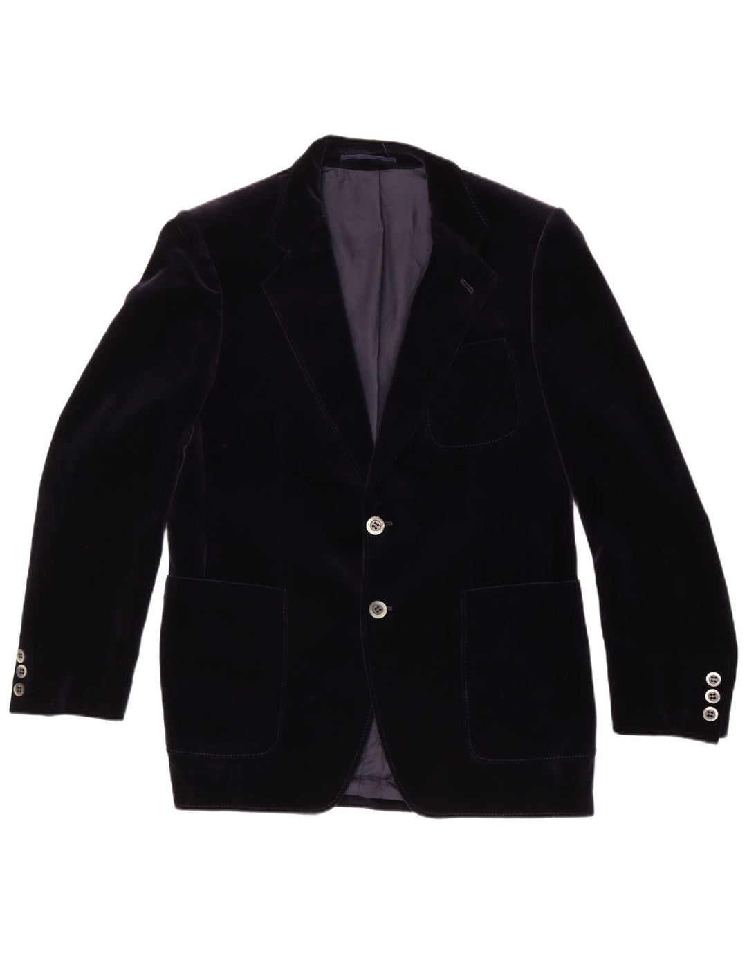 Vintage Herren 2-Knopf-Samt-Blazer-Jacke, UK 38, mittelmarineblaue Baumwolle