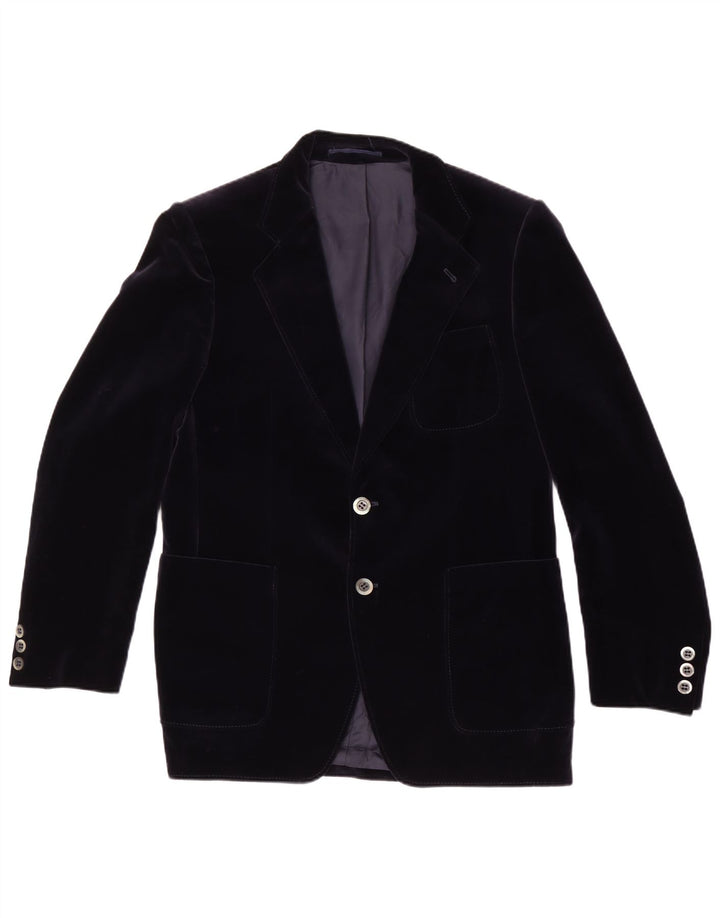 Vintage Herren 2-Knopf-Samt-Blazer-Jacke, UK 38, mittelmarineblaue Baumwolle