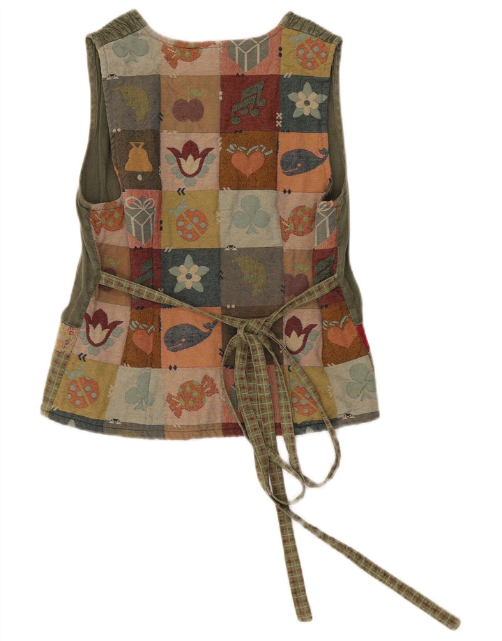Vintage Damen Ärmellose Hemdbluse IT 44 Medium Khaki Patchwork