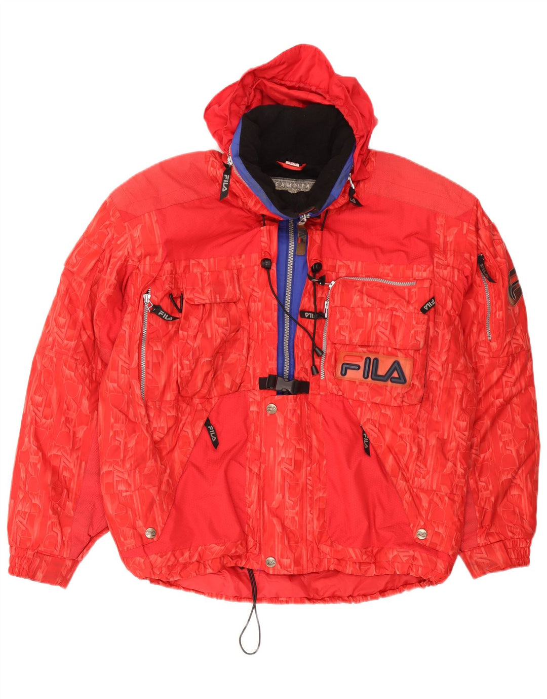 Fila Herren-Skijacke mit grafischer Kapuze, IT 48 XL, rotes geometrisches Polyester