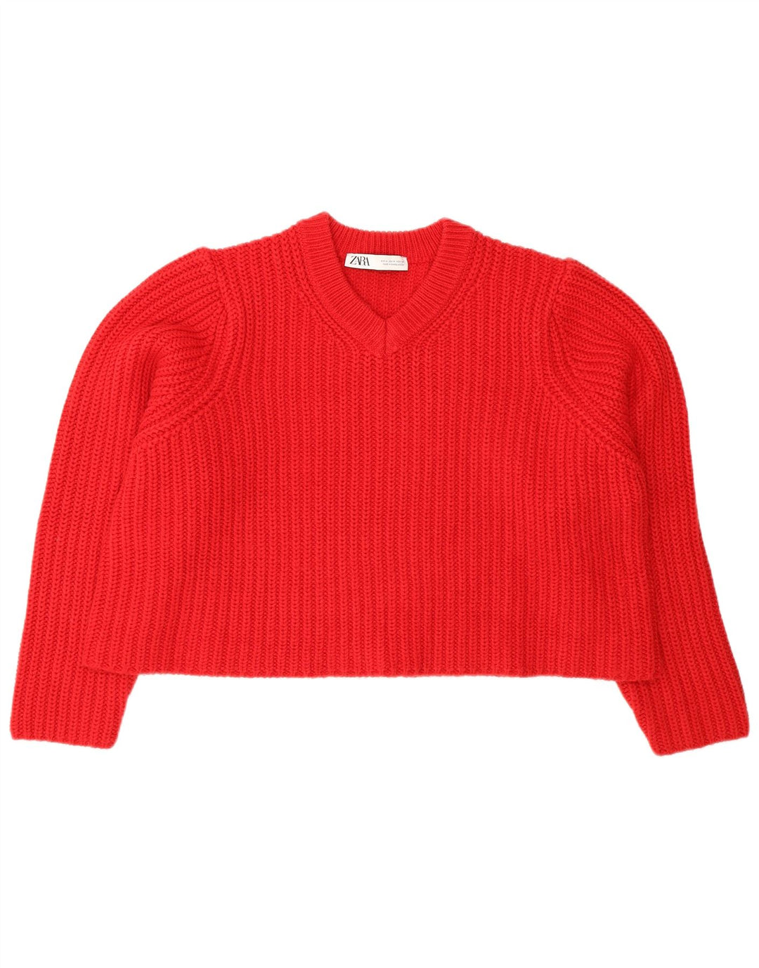 Zara Damen-Pullover, bauchfrei, übergroß, V-Ausschnitt, Gr. 14, Mittelrot