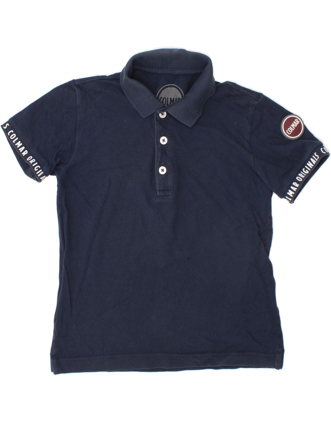 COLMAR Boys Graphic Polo Shirt 7-8 Years Navy Blue Vintage Colmar and Second-Hand Colmar from Messina Hembry 