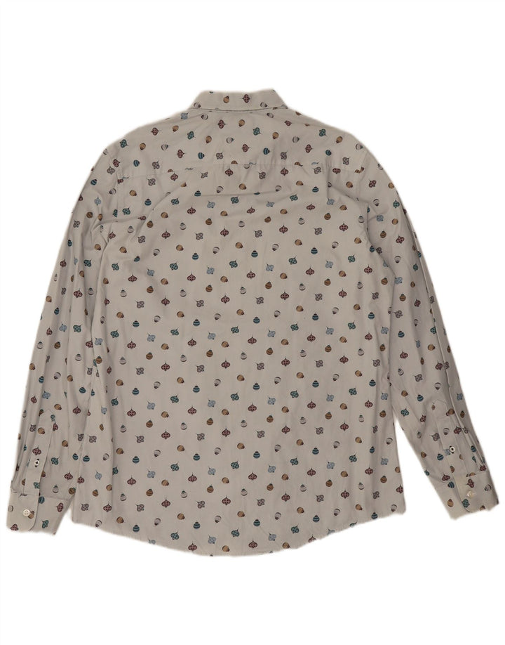 Crew Clothing Herren-Hemd mit abstraktem Muster, schmale Passform, groß, aus weißer Baumwolle