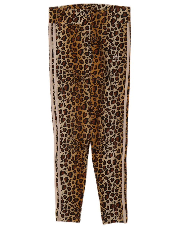Adidas Damen Leggings UK 12 Mittelbraune Baumwolle mit Animal-Print