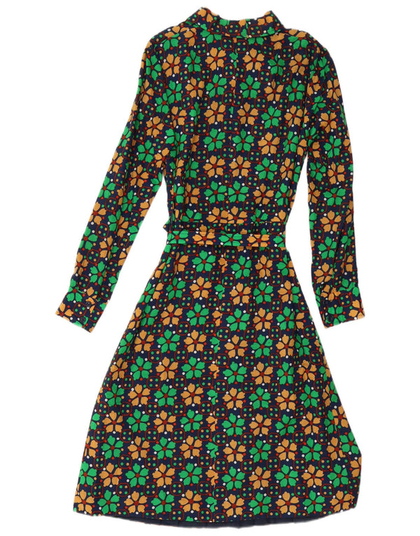 Vintage Damen Langarm-A-Linien-Kleid UK 12 Medium Mehrfarbig geblümt