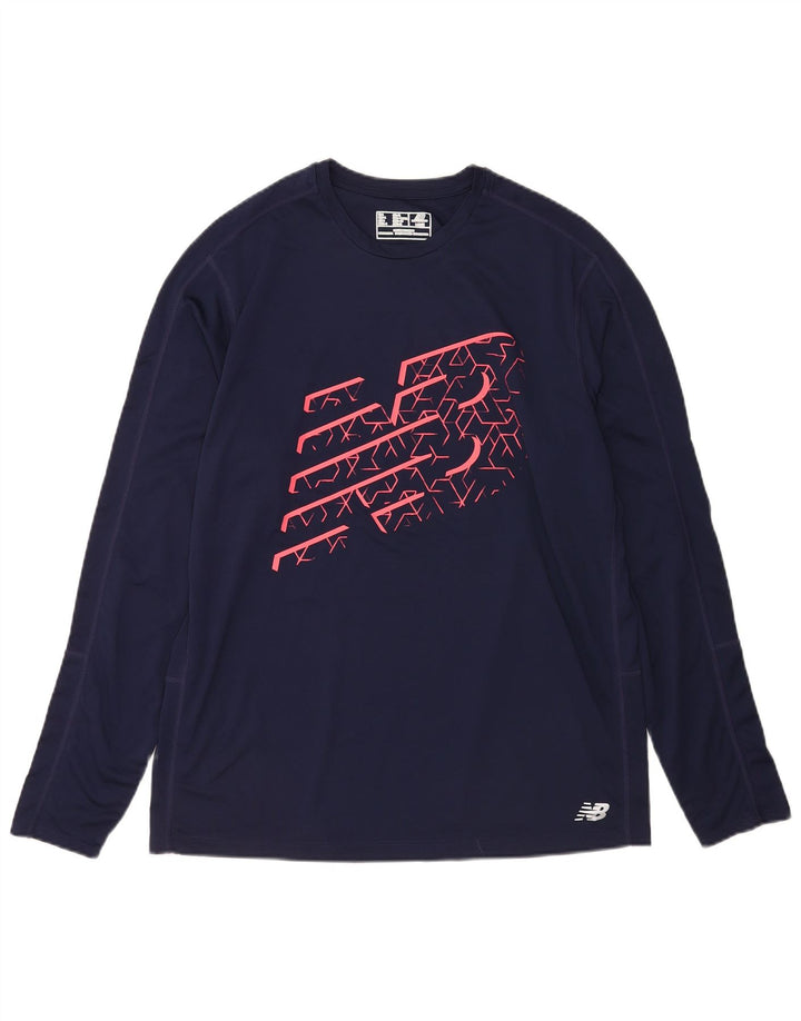 New Balance Herren Grafik-Top, langärmelig, groß, Marineblau, Polyester