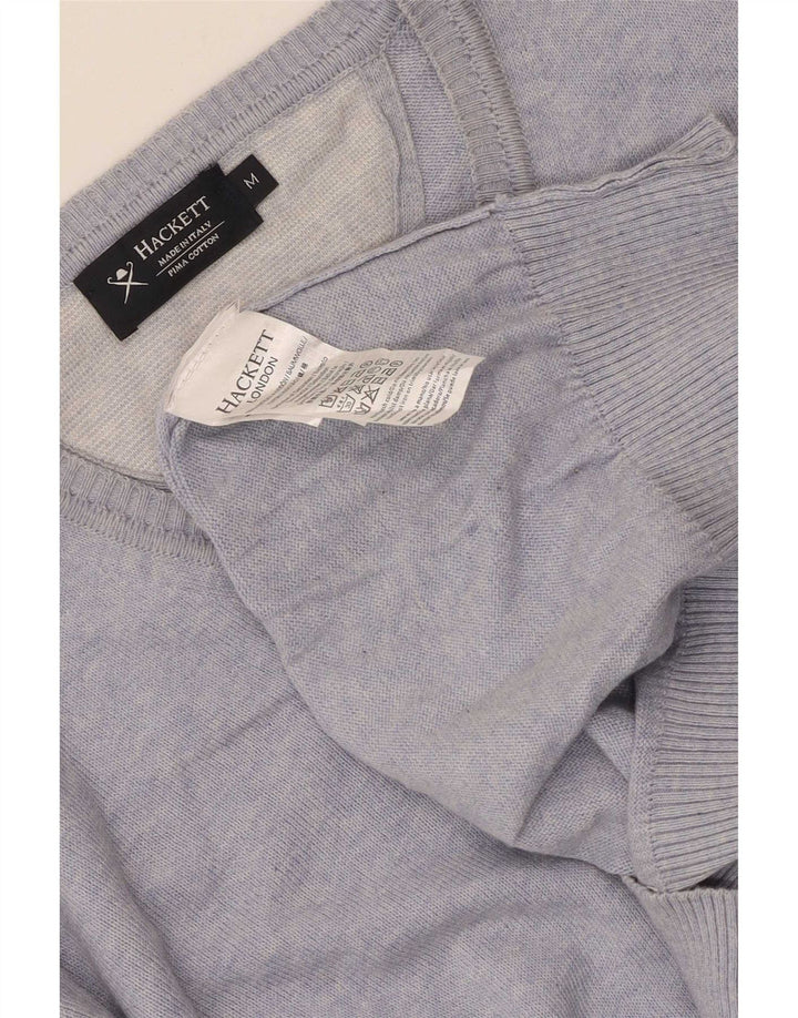 Hackett Herren-Pullover mit V-Ausschnitt aus mittelblau gefleckter Baumwolle
