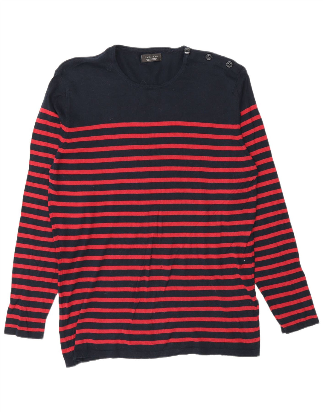Zara Herren-Pullover mit Rundhalsausschnitt, XL, Marineblau gestreift