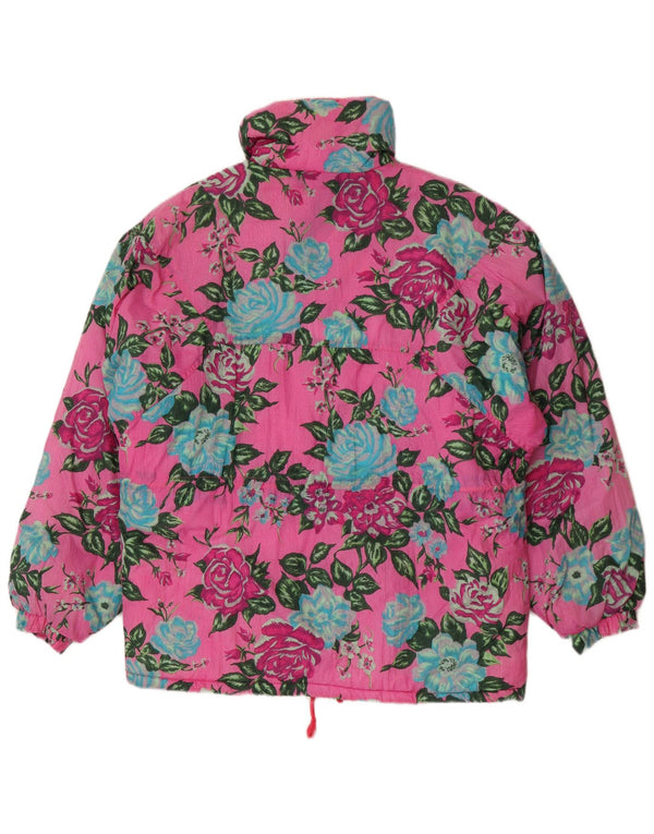 Cacao Damen Wattierte Jacke IT 46 Large Pink Floral Polyamid Retro
