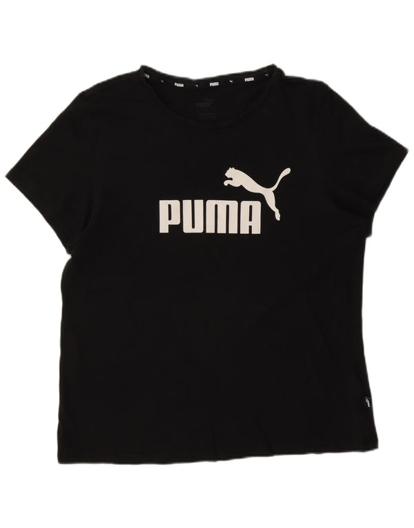 Puma Damen Grafik T-Shirt Top UK 16 Large Schwarz Baumwolle