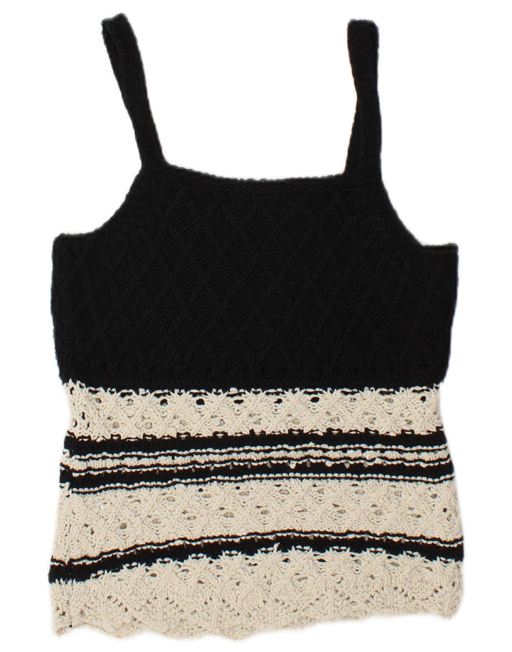 Zara Damen Strick-Cami-Top UK 12 Mittelschwarze Colourblock-Baumwolle