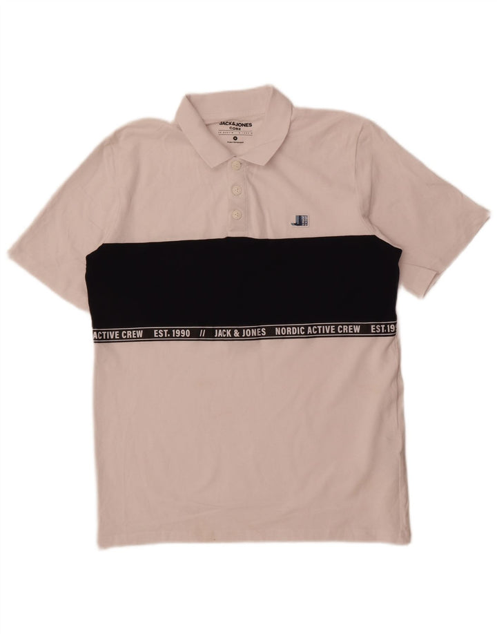 Jack & Jones Herren-Poloshirt mit Grafik, Mittelweiß, Colourblock-Baumwolle