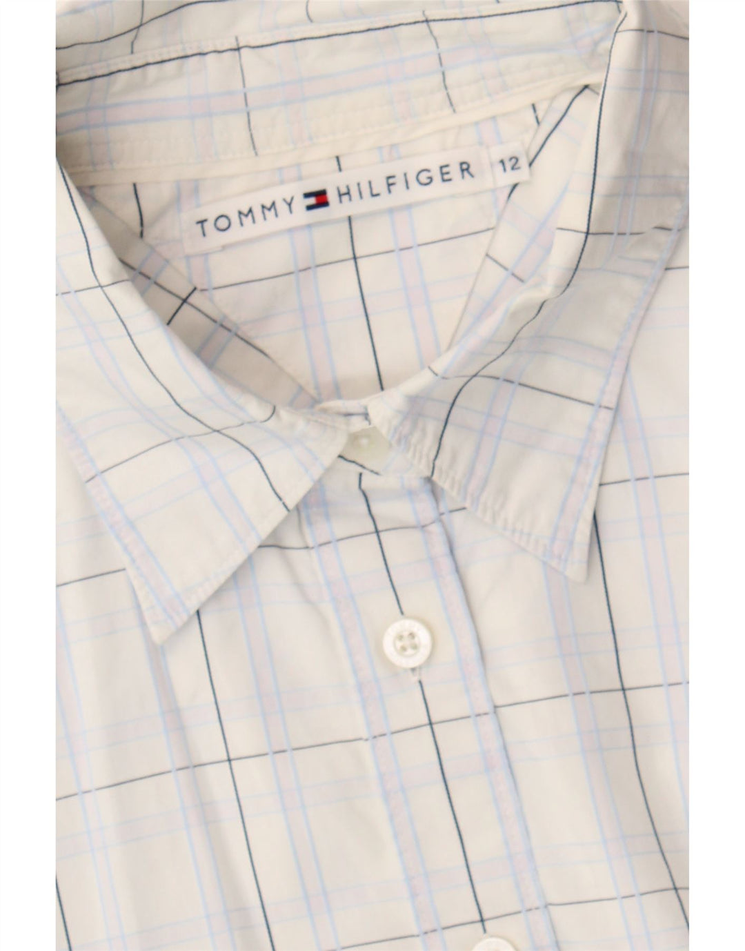 TOMMY HILFIGER Womens 3/4 Sleeve Shirt US 12 Large White Check Vintage Tommy Hilfiger and Second-Hand Tommy Hilfiger from Messina Hembry 