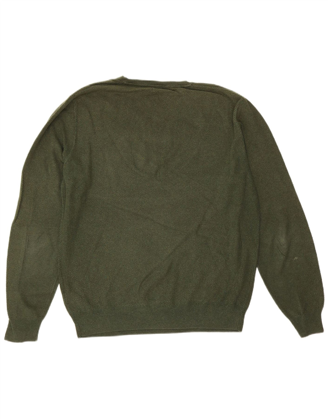 Massimo Dutti Herren-Pullover mit V-Ausschnitt, groß, grüne Baumwolle