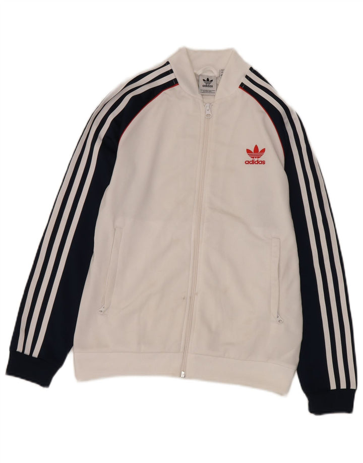 Adidas Jungen-Trainingsanzug-Top-Jacke, 11–12 Jahre, weißes Colourblock-Polyester
