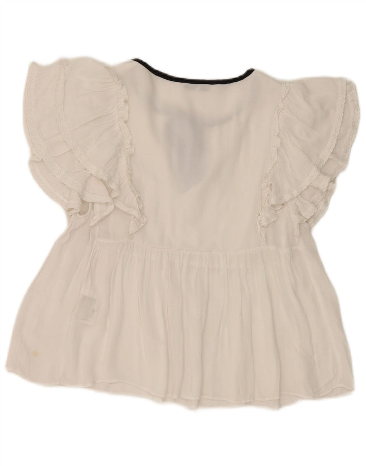 Zara Damen-Bluse mit Fledermausärmeln vorne zum Binden, UK 12, mittelweiße Baumwolle