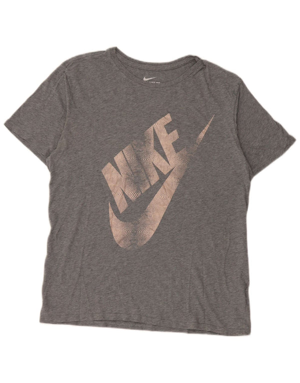 Nike Damen Grafik T-Shirt Top UK 16 Large Grau Baumwolle