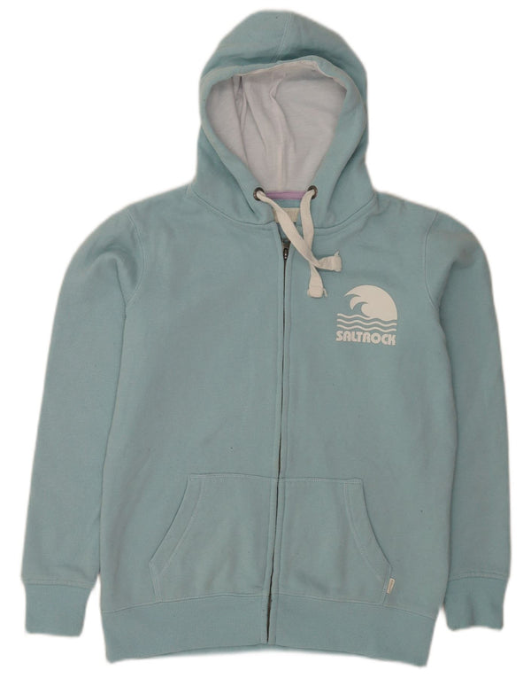 Saltrock Womens Graphic Zip Hoodie Sweater UK 14 Mittelblaue Baumwolle