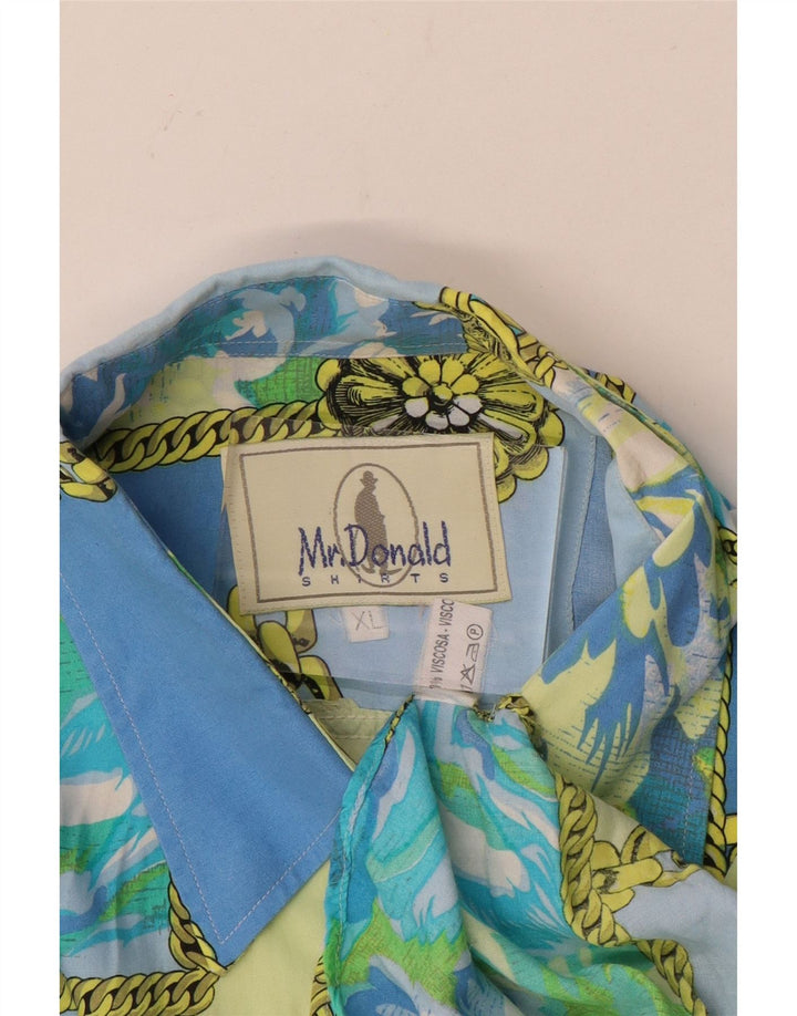 Vintage Herrenhemd XL Blau Patchwork Viskose