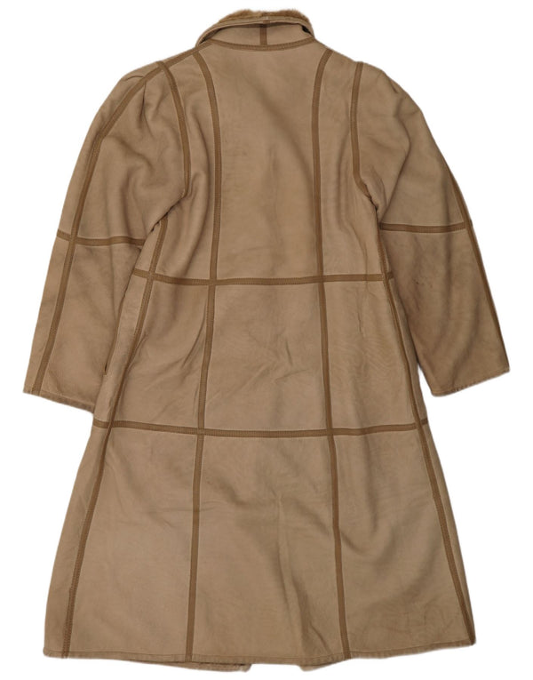 VINTAGE Damen Lammfellmantel UK 10 Small Beige