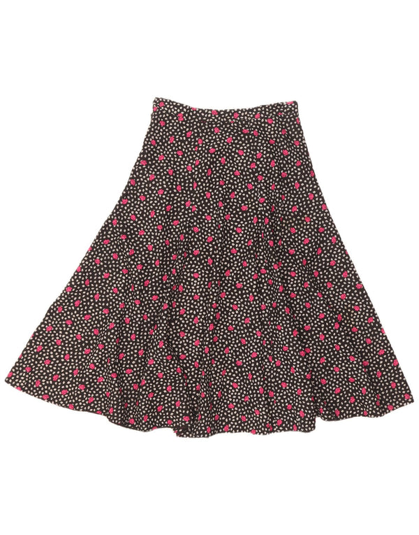 Vintage Damen ausgestellter Rock W25 XS Schwarz geblümt